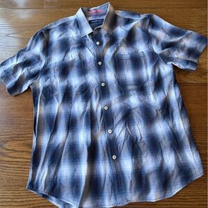 Tommy Bahama Blue and White Plaid Short-Sleeve Shirt